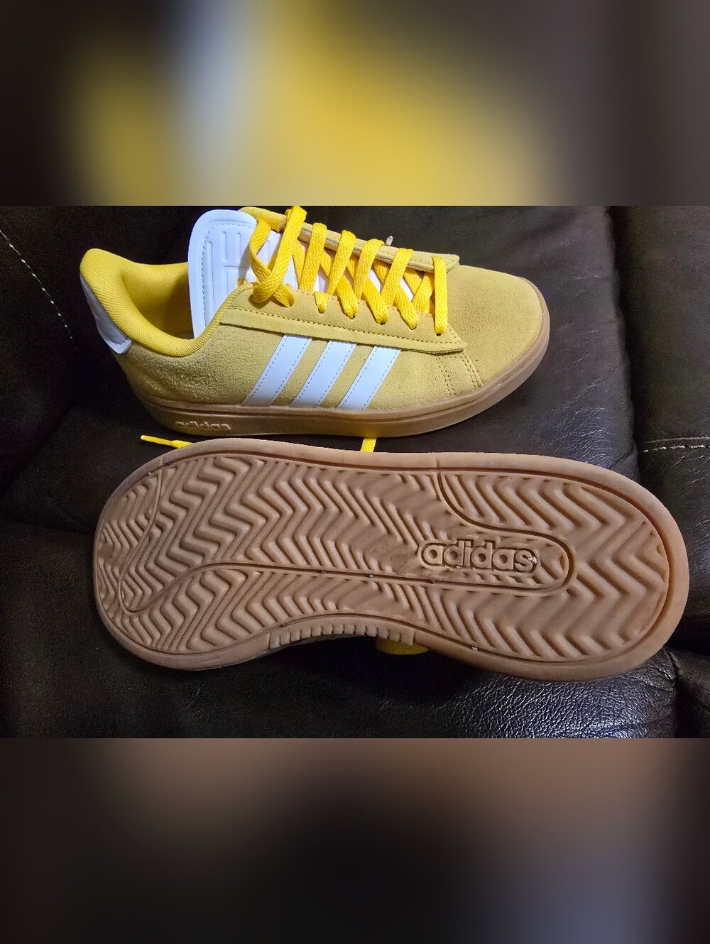 adidas Yellow Suede Low-Top Sneakers with White Stripes